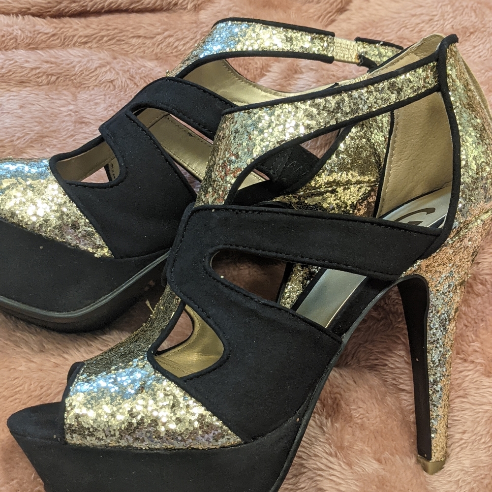 G by Guess gold multi texture platforms.
